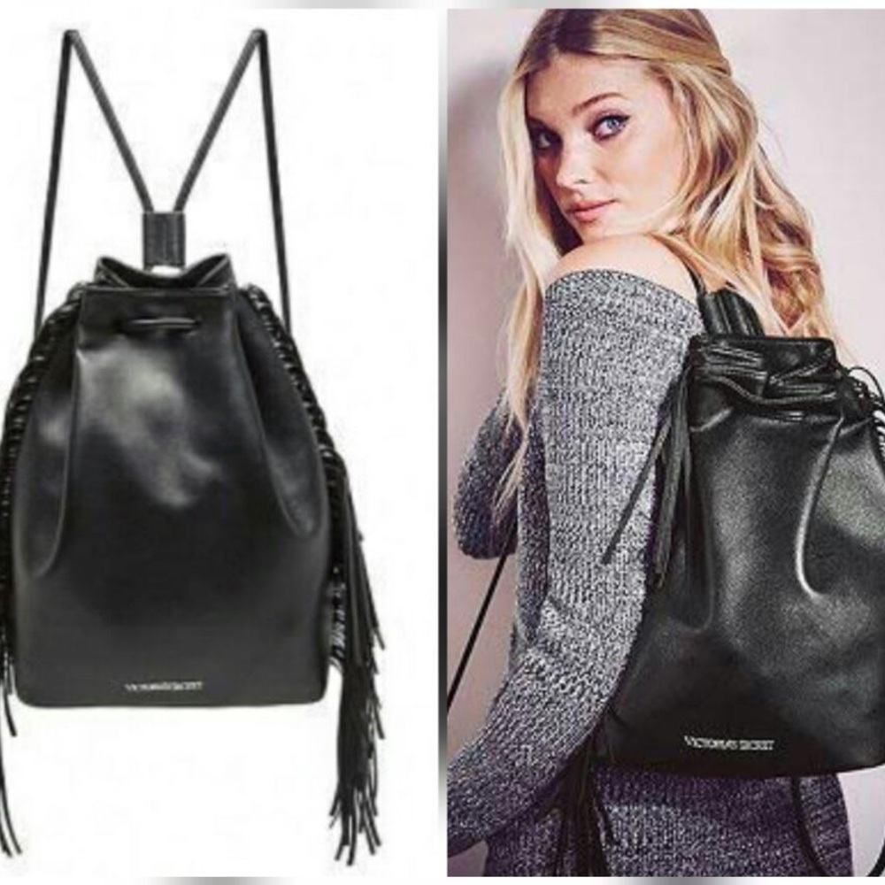 Victoria's Secret Black Leather Fringe Backpack